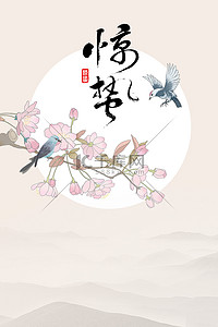 惊蛰小鸟树枝黄色中国风背景