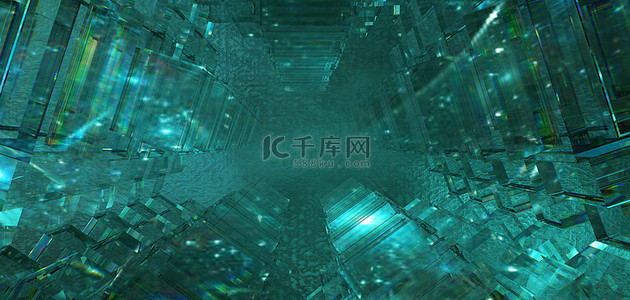 抽象玻璃青色空间立体科技隧道