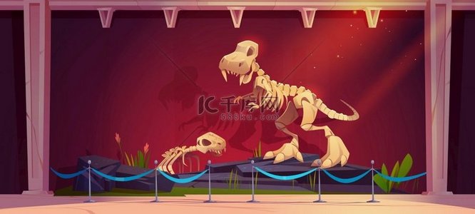 与恐龙骨骼的历史博物馆展览。