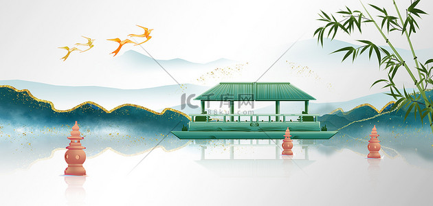 古典背景绿色背景图片_杭州山绿色古典背景