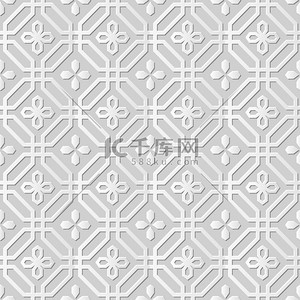 矢量 damask 无缝 3D 纸张艺术图案背景 294 八角形交叉花线