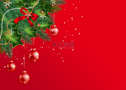 框鼠年背景图片_圣诞节灯串雪花红色背景