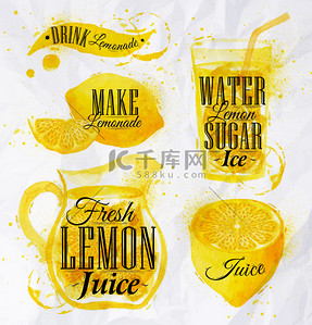 黄色果汁飞溅背景图片_柠檬水水彩