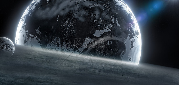 月球背景图片_C4D写实宇宙空间黑色航天探索合成背景