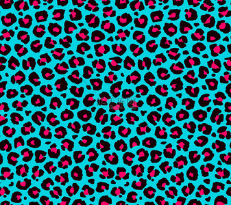 无缝线抽象纺织图案.流行的野生豹纹背景蓝色红色。现代水下面料印花设计.格式化矢量彩色图像