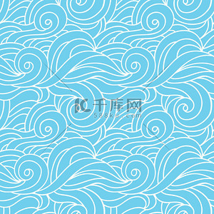 单色蓝色背景图片_波形矢量无缝模式。海浪水单色纹理。手绘抽象蓝色背景