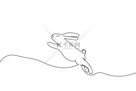 line背景图片_Bunnies or rabbit on white background one line drawing, vector illustration.