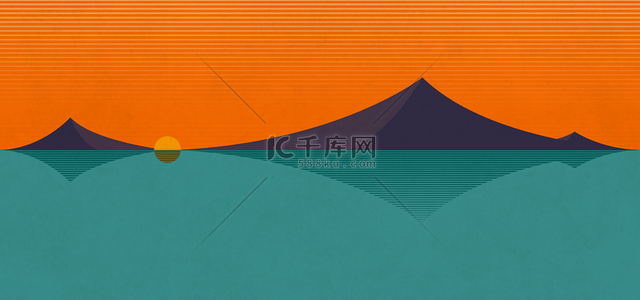 简约海报风格图背景图片_山峰夕阳抽象风格绿色背景