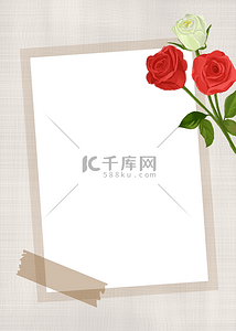 婚礼复古边框背景图片_花卉金线边框红色玫瑰水彩背景