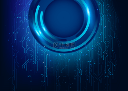 蓝色科技圈圆背景图片_电脑光效科技主题智能芯片圆形背景