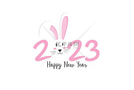 holiday背景图片_Happy new year 2023 year of the rabbit cute pink holiday number design with rabbit character on white background.