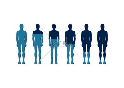 用浅蓝色和深蓝色的六名男子图标描绘人类定量率。