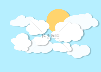 太阳天空白云背景图片_抽象天空白云太阳剪纸风格背景