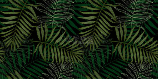 热带无缝背景图片_热带无缝模式与棕榈叶。纸、封面、织物、室内装饰等现代抽象设计