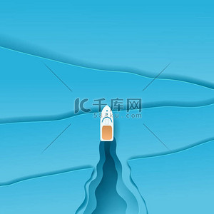 journey背景图片_Vector paper art and landscape, digital craft style for travel, Sea. Speed boat in the ocean top aerial view.