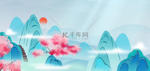 中国水墨花朵背景图片_中国风山水山脉高清背景