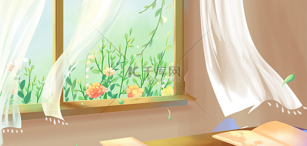 窗外呼吸背景图片_春季背景窗户植物