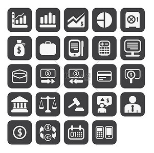 Finance and business icon set in black color button frame