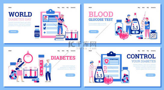 一套图背景图片_一套用于糖尿病治疗的网页横幅卡通图.