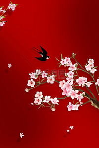 春天花朵红色背景图片_红色立春节气背景素材