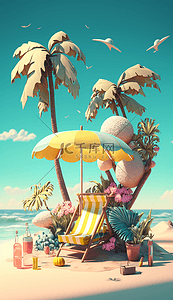 度假立体背景图片_彩色椰子树3D立体休闲度假