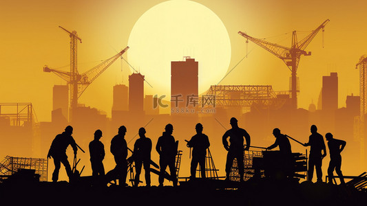 工地围墙背景图片_城市建筑工地工人工作剪影背景