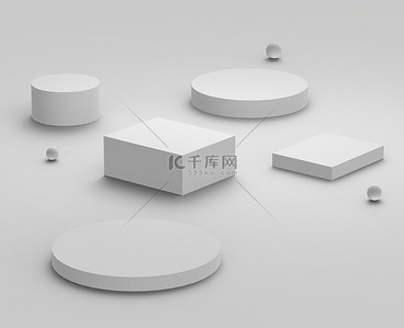 几何形体背景图片_3D白色灰色讲台最小工作室背景。摘要三维几何形体图解绘制.化妆品及美容美发产品展示.