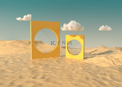 旅游黄色背景背景图片_沙漠化现代艺术3d渲染云朵背景