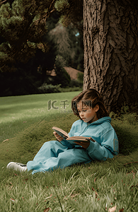 躺着看书的男孩背景图片_外国美丽女孩树林看书风景背景