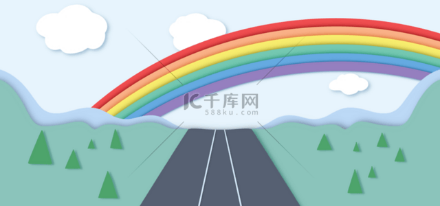 立体哈尔滨背景图片_自然天空马路彩虹立体背景