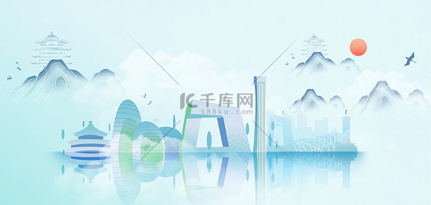 北京公園背景图片_水墨城市城市山水