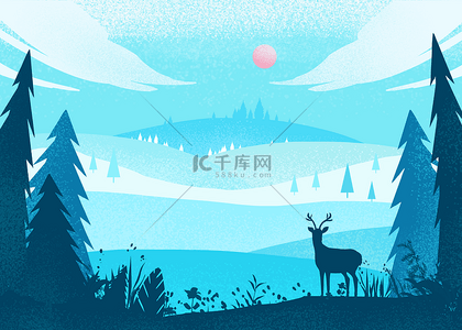 圣诞剪影背景图片_圣诞冬季森林驯鹿背景