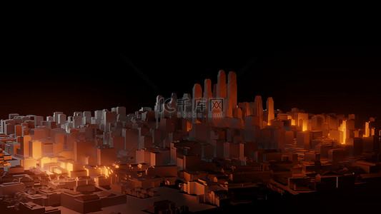 3d 城市与明亮的红色闪烁在黑暗的背景