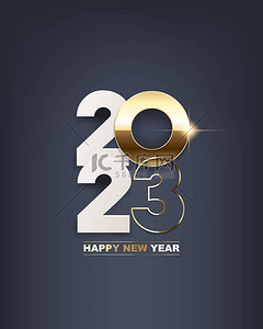 holiday背景图片_Happy new year 2023. White paper numbers and golden numbers on dark blue background. Holiday greeting card design.