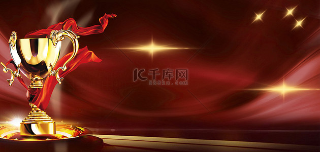 红色颁奖典礼背景图片_红色背景奖杯金星