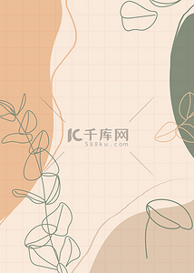 手绘线条画植物背景图片_植物抽象线条镂空线条叶子背景