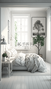 白色立体3d背景图片_温馨卧室室内设计