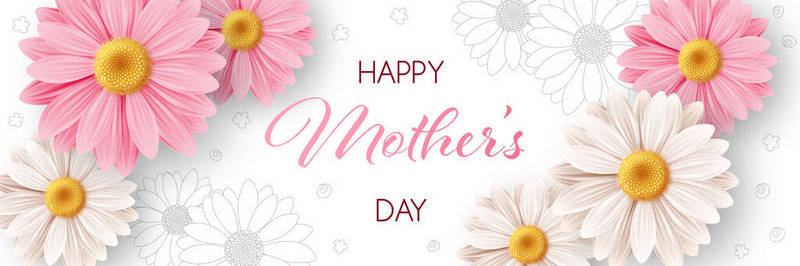 母亲节销售背景图片_母亲节快乐，背景是菊花。贺卡、邀请函或销售横幅模板