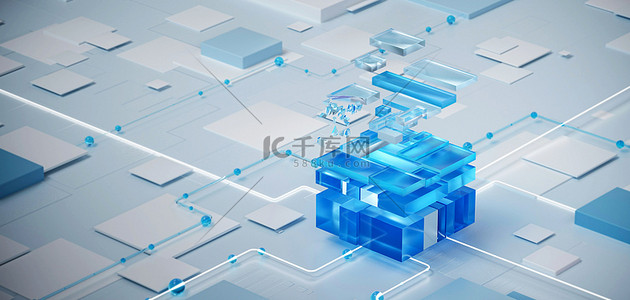 几何空间c4d背景图片_玻璃几何蓝色科技三维海报