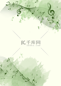 春的旋律背景图片_音符绿色抽象涂鸦水彩背景
