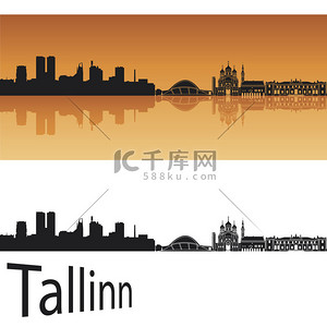欧洲城市剪影背景图片_塔林天际线