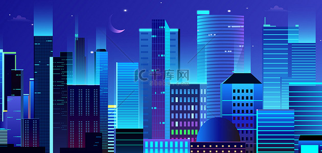 城市建筑蓝色简约城市海报