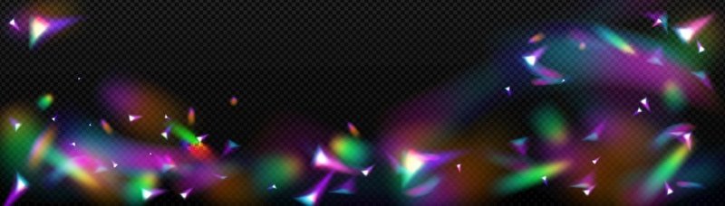 叠加彩虹效果棱镜水晶光折射镜头光斑玻璃珠宝或宝石的模糊反射眩光黑色背景上的光学物理效果逼真的三维矢量插图叠加彩虹效应水晶光折射