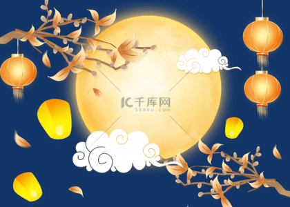 金黄的月亮背景图片_中秋节树枝月亮质感背景