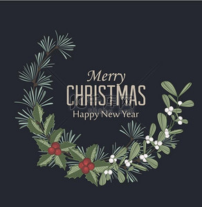 有松枝和槲寄生的圣诞框架带有松枝和槲寄生的圣诞框架的矢量插图圣诞快乐贺卡