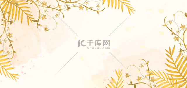 金色淡雅背景图片_金黄卡通树叶金色线稿植物背景