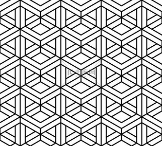 抽象几何结构背景图片_矢量现代无缝神圣几何图案 3d，黑色和白色抽象几何背景、 枕头打印、 单色复古纹理、 时髦时尚设计