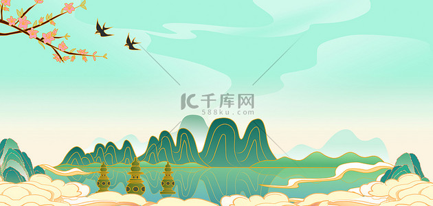 国风背景燕子背景图片_杭州西湖中国风背景