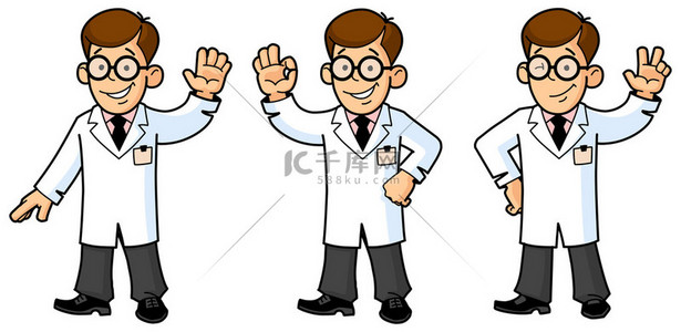 医生、 工程师、 科学家或实验室。手势和情绪。组的吉祥物.