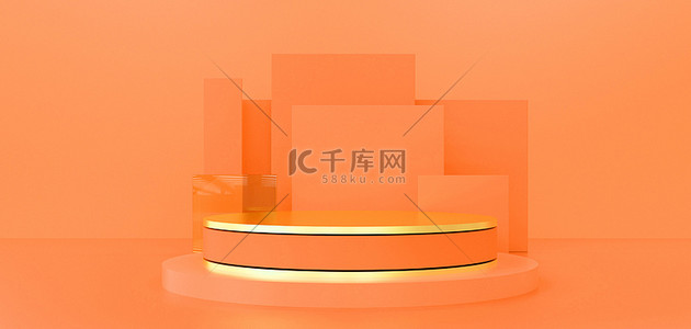 卡通c4d展台背景图片_C4D几何橙色卡通展台